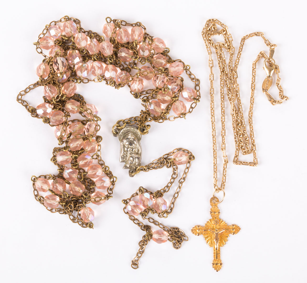 Appraisal: A Rosary and a Cross Necklace K Italian chain with