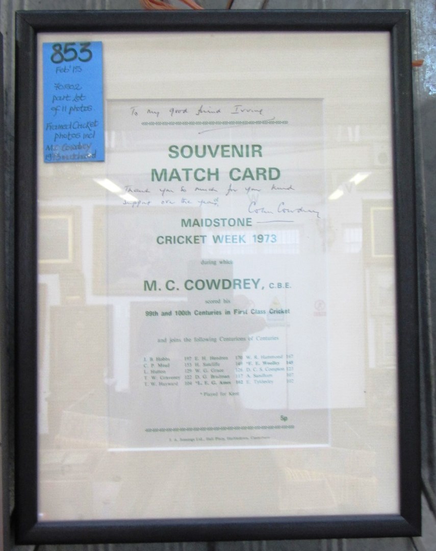 Appraisal: COLIN COWDREY 'Souvenir Match Card Maidstone Cricket Week framed commemorative