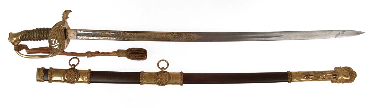 Appraisal: PRESENTATION GRADE MODEL STAFF AND FIELD OFFICER S SWORD Damascene