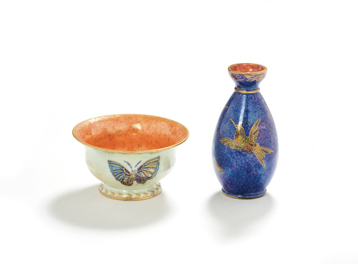 Appraisal: WEDGWOOD 'BUTTERFLY LUSTRE' BOWL AND A 'HUMMINGBIRD LUSTRE' BUD VASE