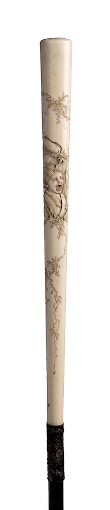 Appraisal: Antique ivory mounted walking stick cane - France early th