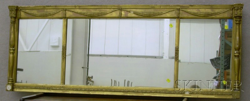 Appraisal: Gold-painted Classical Wood and Gesso Tri-part Overmantel Mirror ht lg