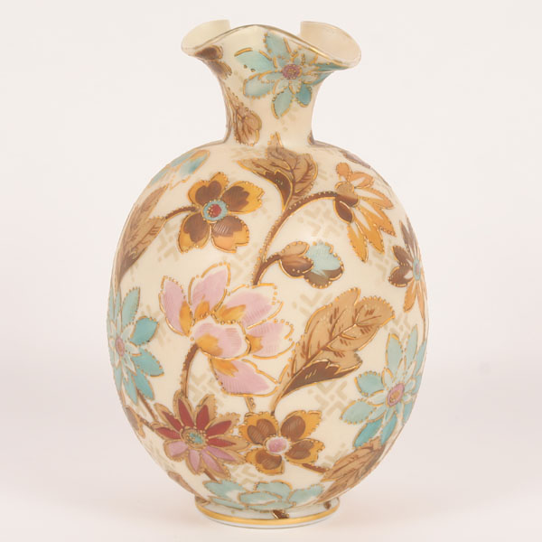 Appraisal: Mt Washington Webb glass vase with hand painted flowers gilt