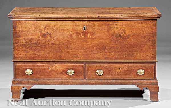 Appraisal: A Fine American Chippendale Carved and Inlaid Walnut Chest c