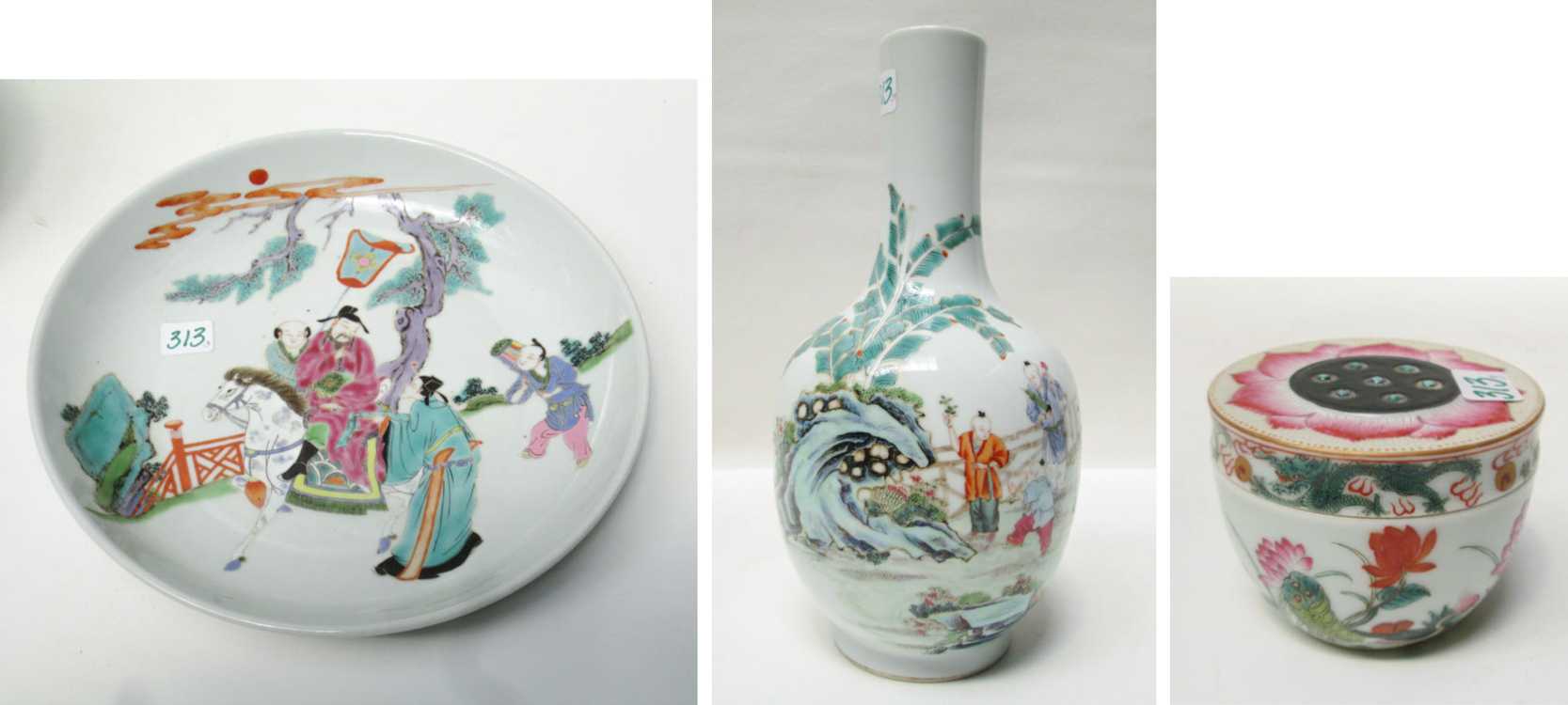 Appraisal: THREE CHINESE HAND ENAMELED PORCELAIN VESSELS vase of bottle form