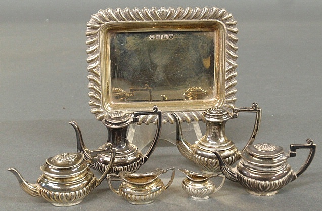 Appraisal: - Assembled miniature sterling silver tea service with tray x