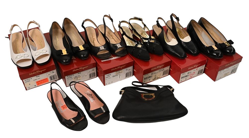 Appraisal: Ferragamo Shoes and Handbag to include five pairs of sling