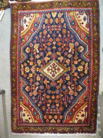 Appraisal: Sarouk Style Persian Handmade Mat fancy floral blue field '