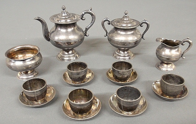 Appraisal: - Miniature pewter tea service- teapot h covered sugar bowl