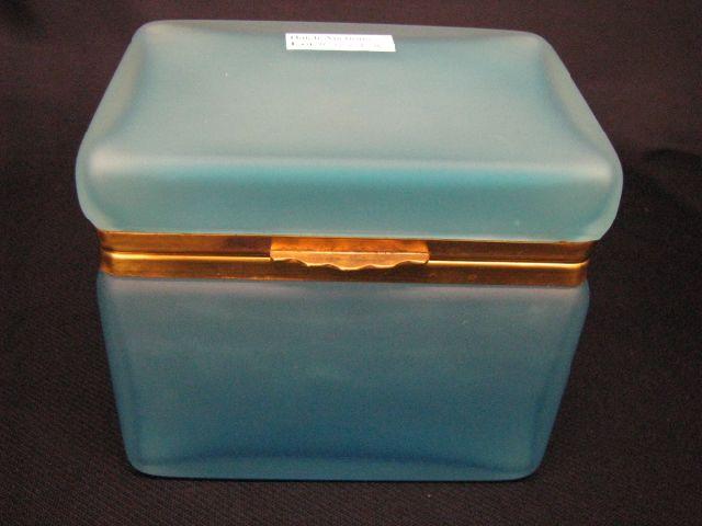 Appraisal: French Blue Satin Art Glass Dresser Box