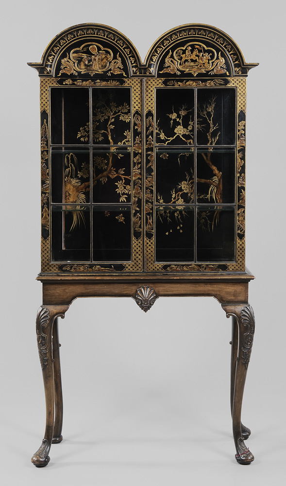 Appraisal: Queen Anne Style Japanned Vitrine on Stand th century double-arched