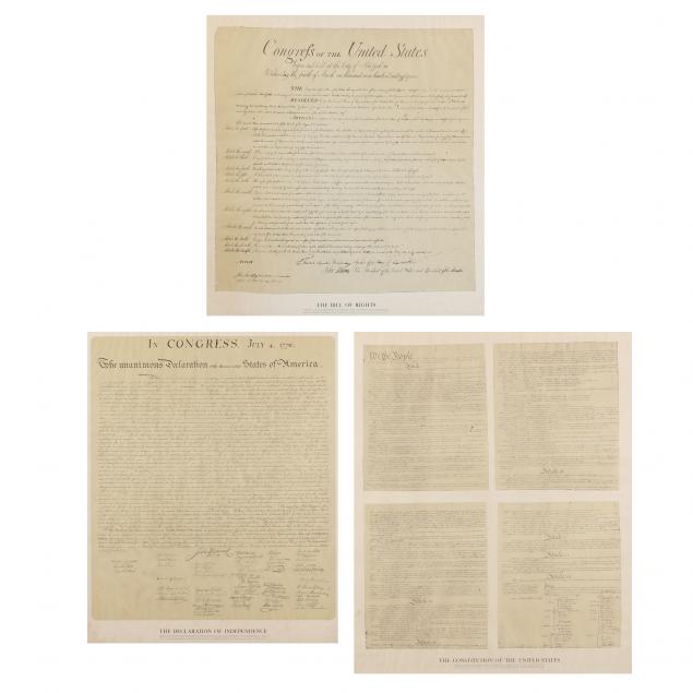 Appraisal: THREE FRAMED LITHOGRAPHS REPRODUCING AMERICA'S MOST REVERED DOCUMENTS Washington The