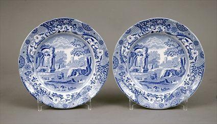 Appraisal: Two Copeland Spode Blue Transfer-Printed Pottery 'Italian' Pattern Plates Marked