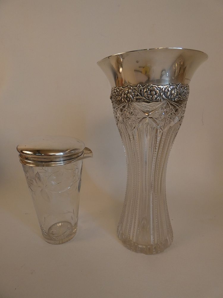 Appraisal: TIFFANY STERLING CUT GLASS VASE COCKTAIL MIXER Wonderful American Brilliant