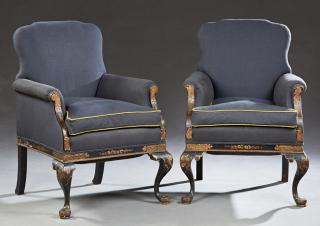 Appraisal: Pair of Ebonized Queen Anne Atyle Armchairs early th c