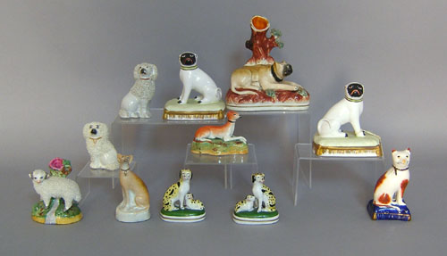 Appraisal: Staffordshire figures eleven pottery animal figures tallest -