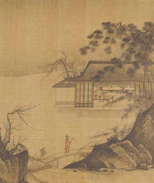 Appraisal: Japanese Painting on Silk th centurylandscape scene with figures and