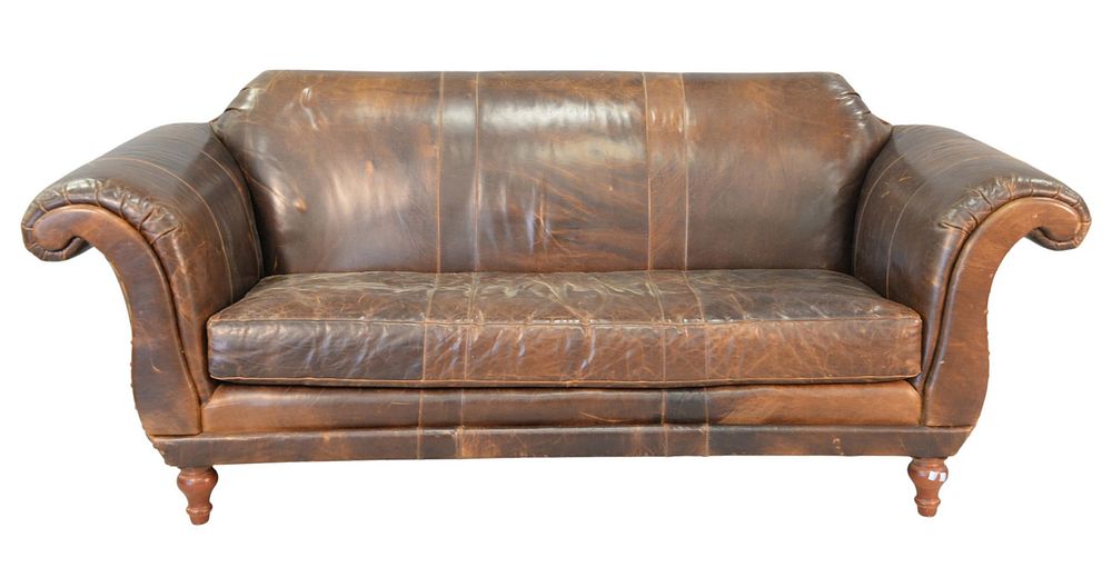 Appraisal: Brown Leather Upholstered Sofa length inches Provenance Thirty-five year collection