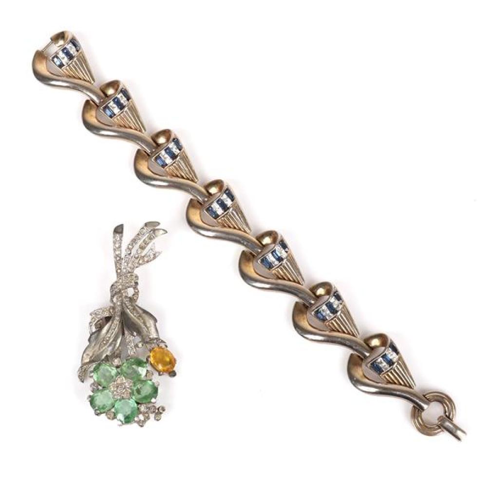 Appraisal: TRIFARI ''ALFRED PHILIPPE'' FLOWER PIN CLIP WITH AQUA CITRINE CRYSTALS