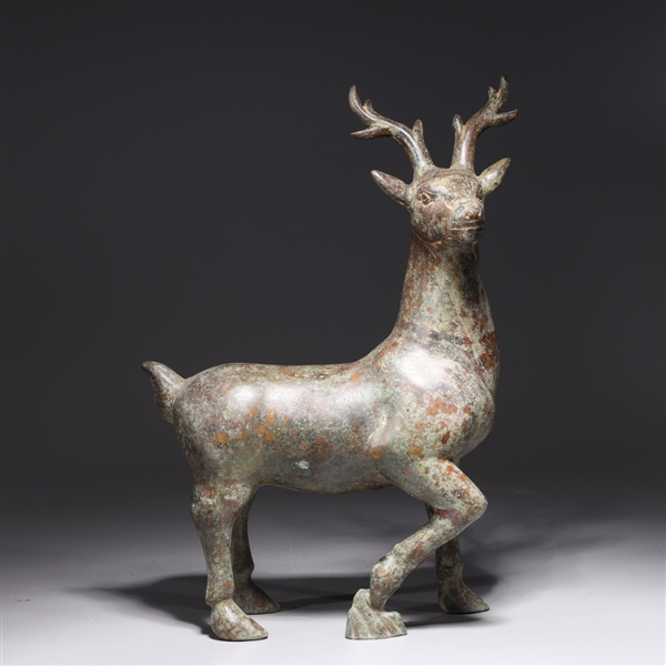 Appraisal: Chinese archaistic bronze metal stag statue overall good condition minor