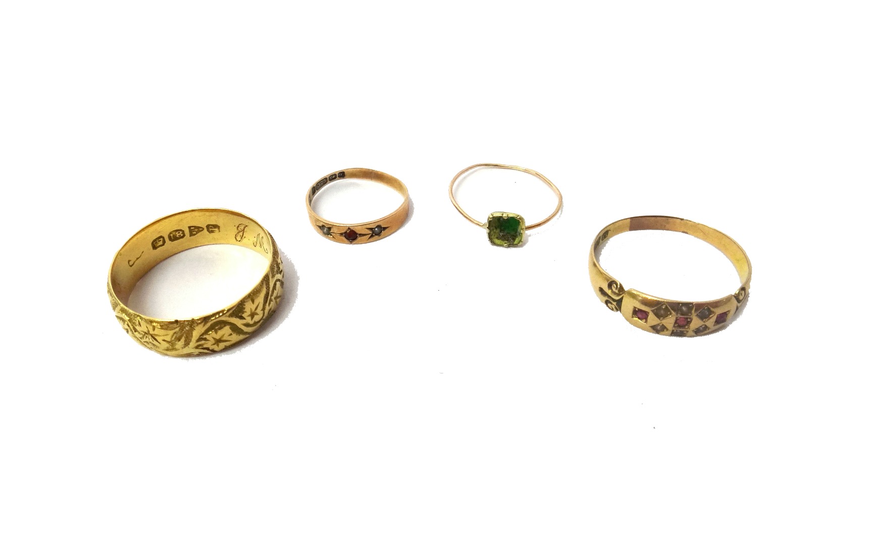 Appraisal: A Victorian ct gold wedding band ring with foliate decoration