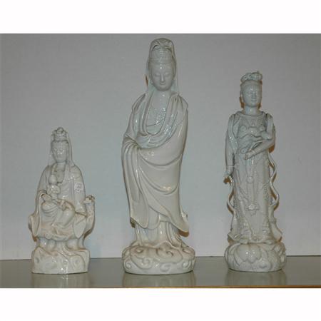 Appraisal: Group of Three Chinese Blanc de Chine Porcelain Figures Estimate