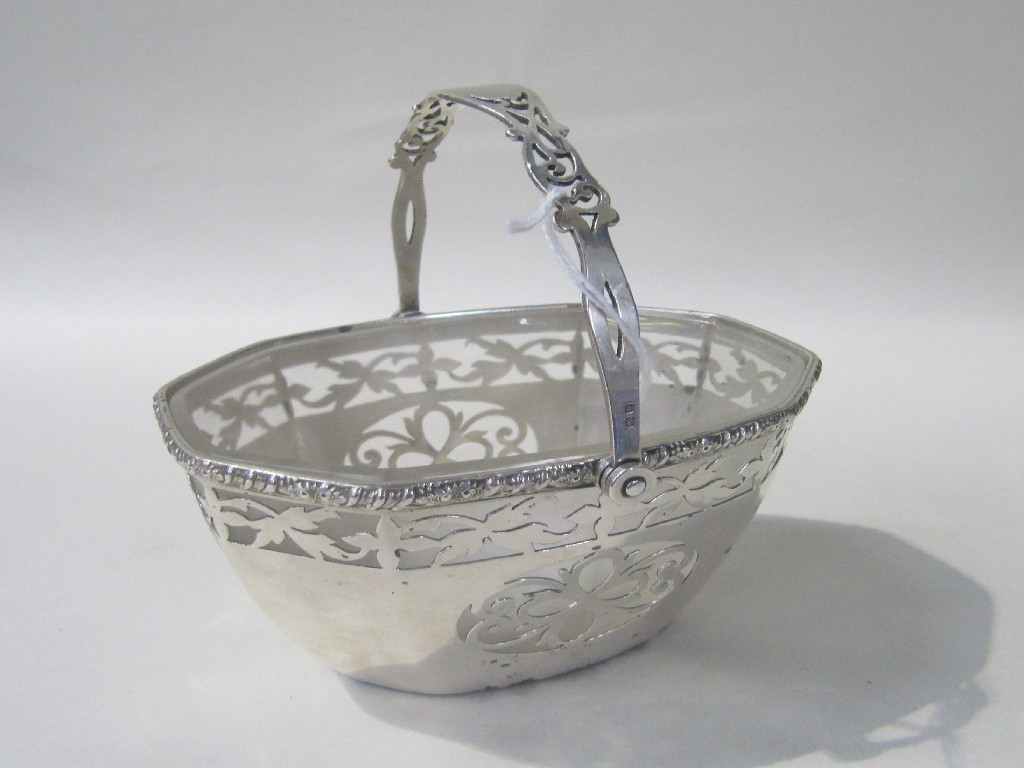 Appraisal: Silver swing handled bowl with opalescent glass liner Birmingham