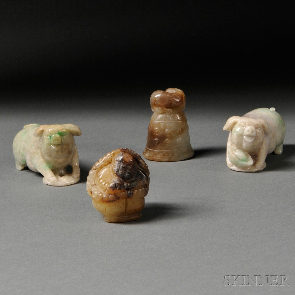 Appraisal: Four Jade and Stone Items China a pair of pigs