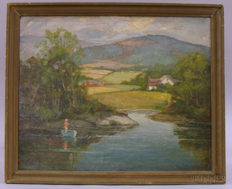 Appraisal: Framed th Century American School Oil on Canvasboard Landscape with