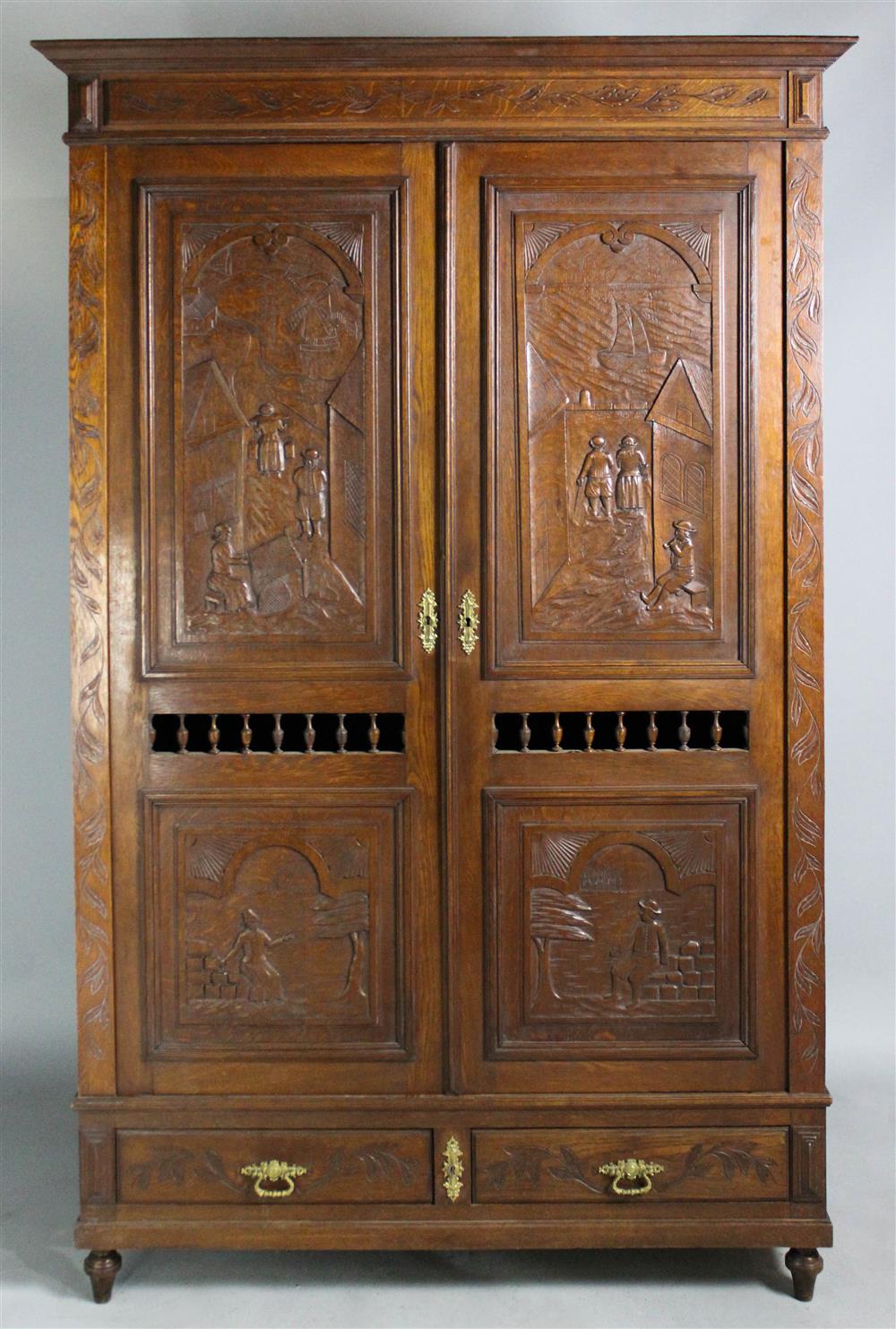 Appraisal: FRENCH PROVINICIAL CARVED OAK ARMOIRE BRITTANY the door carved in