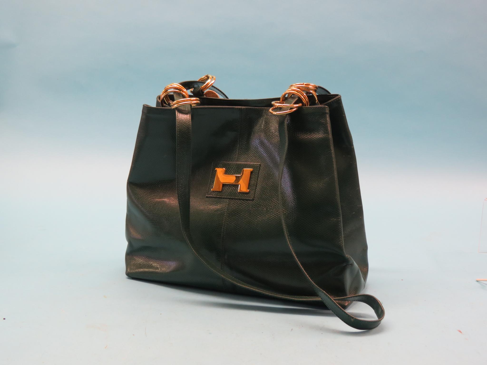 Appraisal: A replica Hermes Paris green leather hand-bag soft leather with