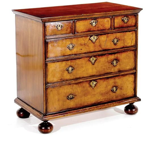 Appraisal: William and Mary style walnut and burl chest of drawers