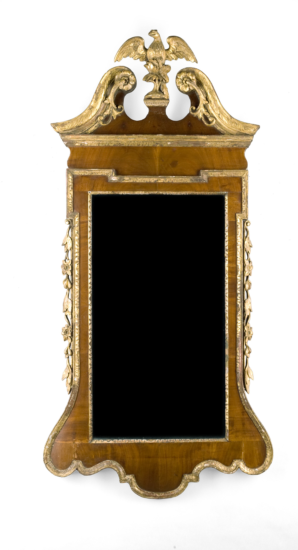 Appraisal: GEORGIAN WALNUIT AND PARCEL GILT CONSTITUTION MIRROR WITH EAGLE The