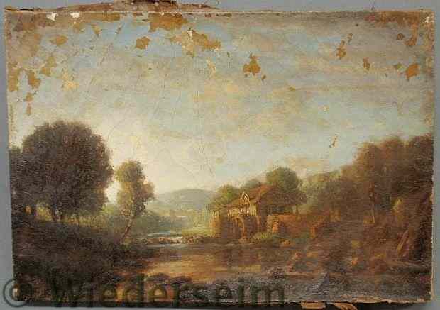 Appraisal: Continental oil on canvas landscape painting of a mill with