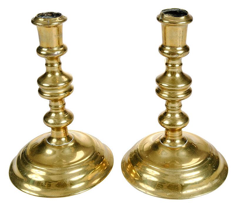 Appraisal: Pair of British Brass Candlesticks late th th century boldly