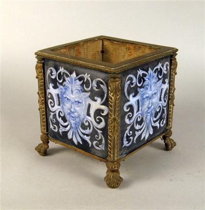 Appraisal: English ceramic tile and brass mounted jardiniere late th century