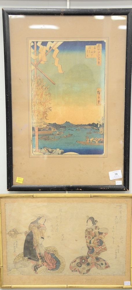 Appraisal: Three th C Japanese woodblock prints Japanese triptych woodblock print