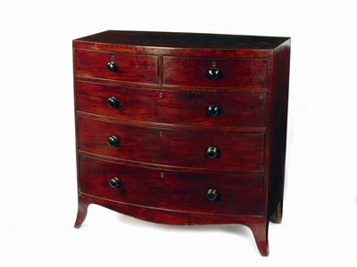 Appraisal: A Regency mahogany bowfront chest the part crossbanded frieze above