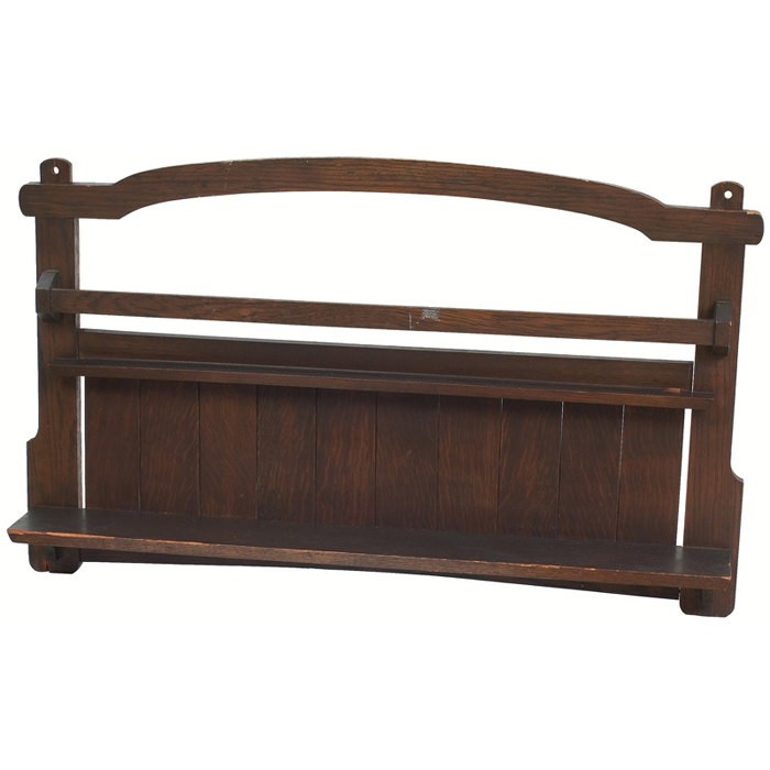 Appraisal: Gustav Stickley plate rail smaller variation with arched top chamfered