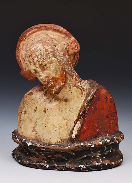 Appraisal: Italian Spanish painted pottery bustof the head of Christ possibly