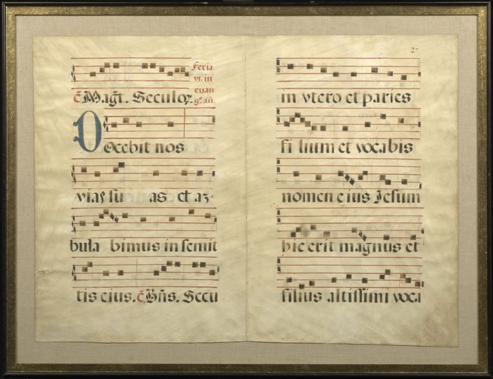 Appraisal: Large and Attractive Pair of Spanish Illuminated Vellum Antiphonal Pages