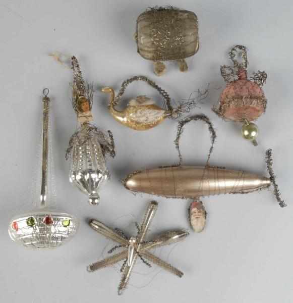 Appraisal: Lot of Glass Wire Christmas Ornaments Description Includes one dirigible