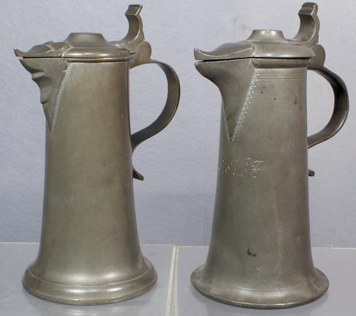 Appraisal: German pewter flagons sparrow beak spouts mid th c form