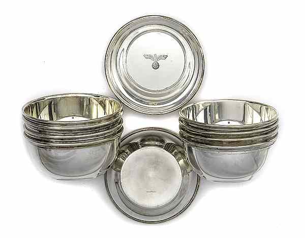 Appraisal: German WWII Silver-Plated Army Serving Bowls Lot of Nine German