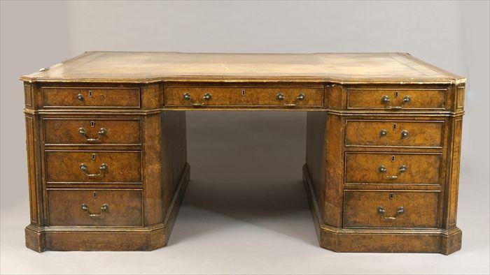 Appraisal: George III-Style Burl Elm Pedestal Desk in x ft in