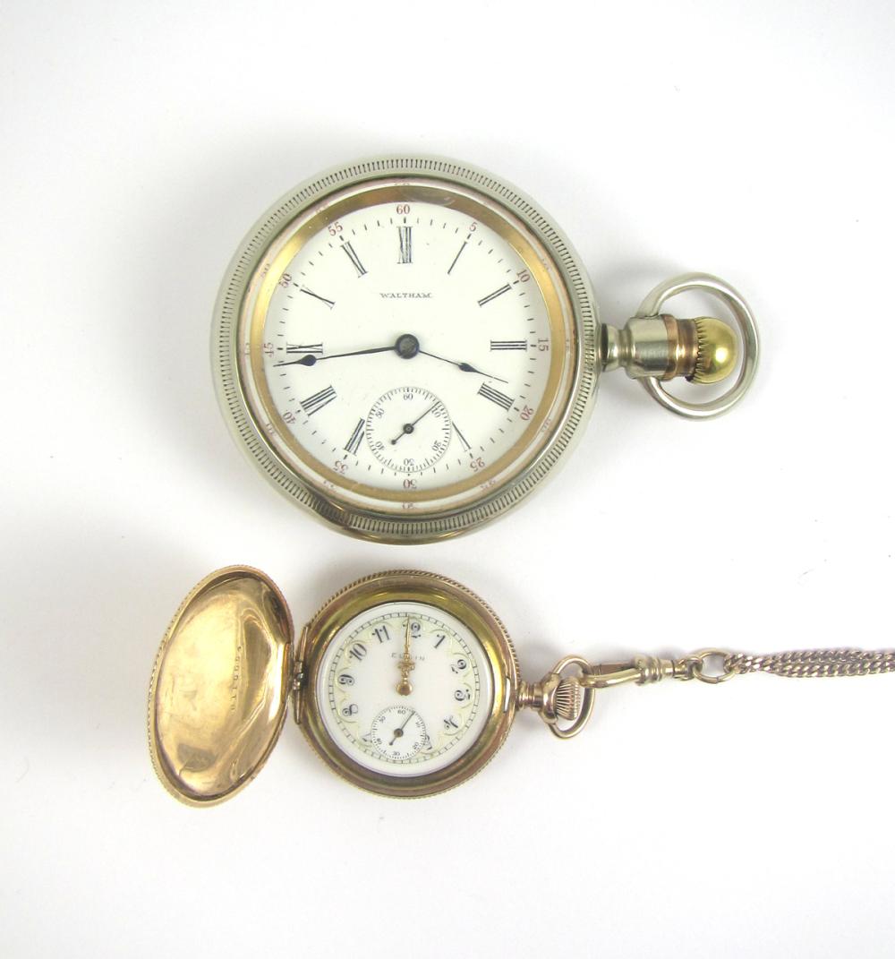 Appraisal: TWO AMERICAN POCKET WATCH AND A WATCH CHAIN Elgin hunting