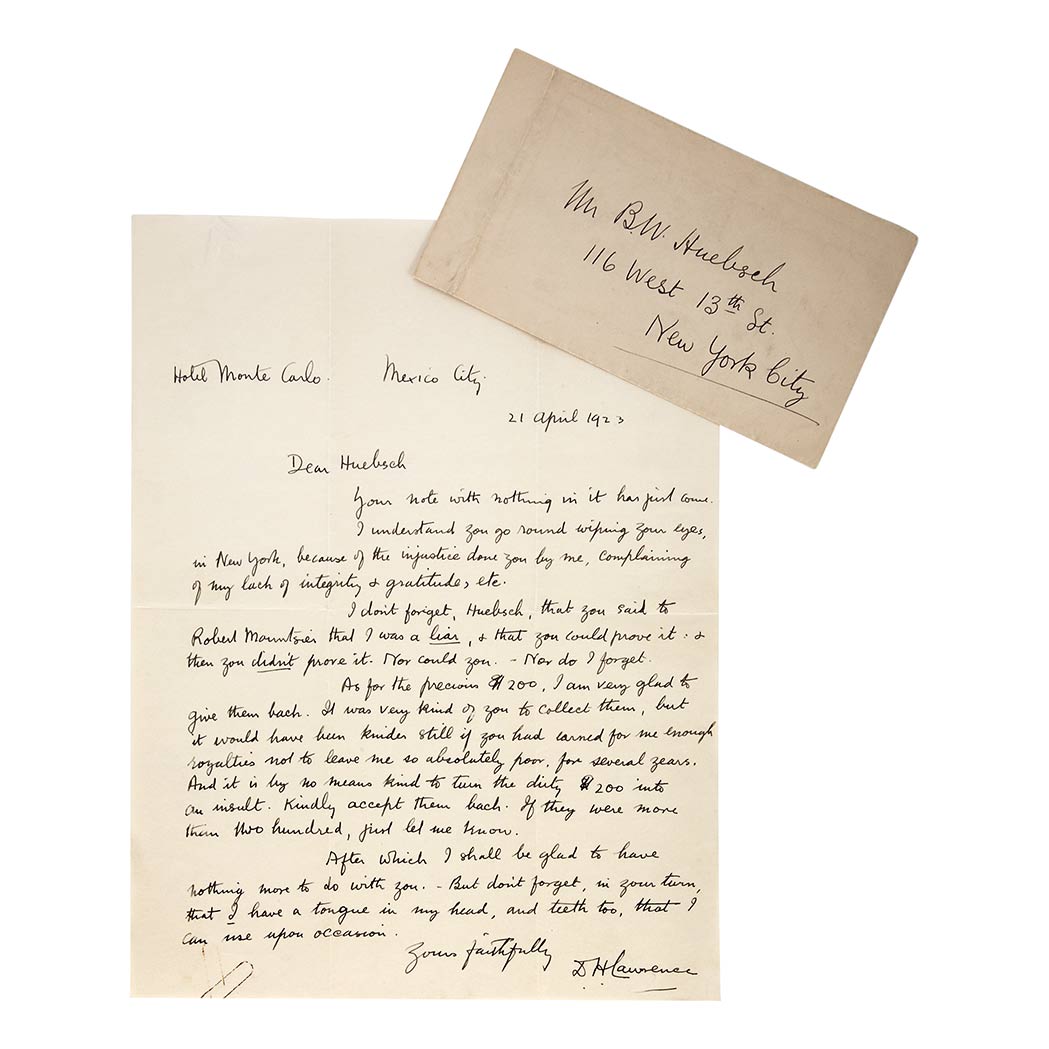 Appraisal: LAWRENCE D H Autograph letter signed to publisher B W