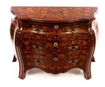 Appraisal: A Dutch marquetry bomb shape chest fitted three drawers cm