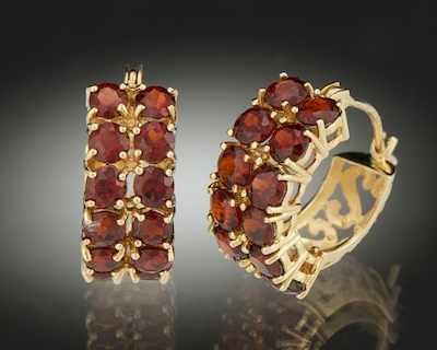 Appraisal: A Pair of Garnet Earrings k yellow gold earrings set