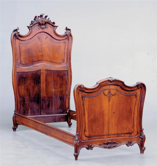 Appraisal: Pair French carved walnut twin beds last quarter th century